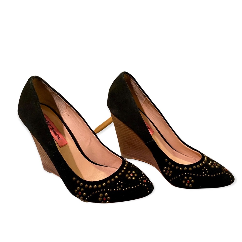 Betsy Johnston black suede wedges, size 9